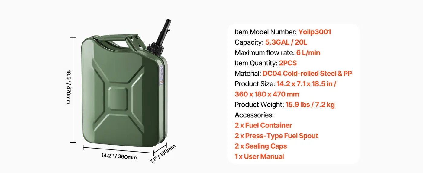 Newly Upgraded Oil-Tight!VEVOR Metal Fuel Container Green feature 1