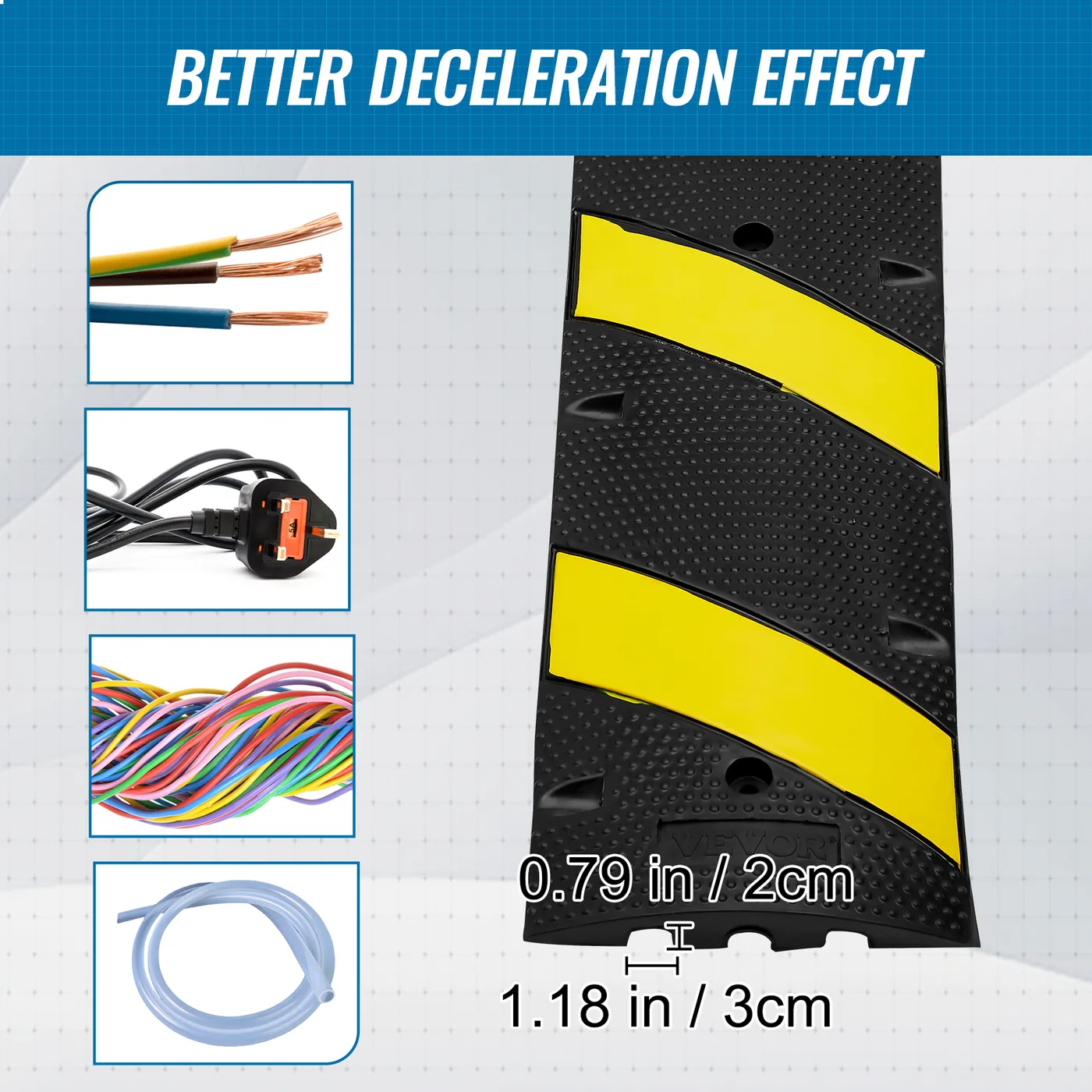 VEVOR 72'' Rubber Speed Bump 72.05x11.81x1.77 in 2 Channels feature 1