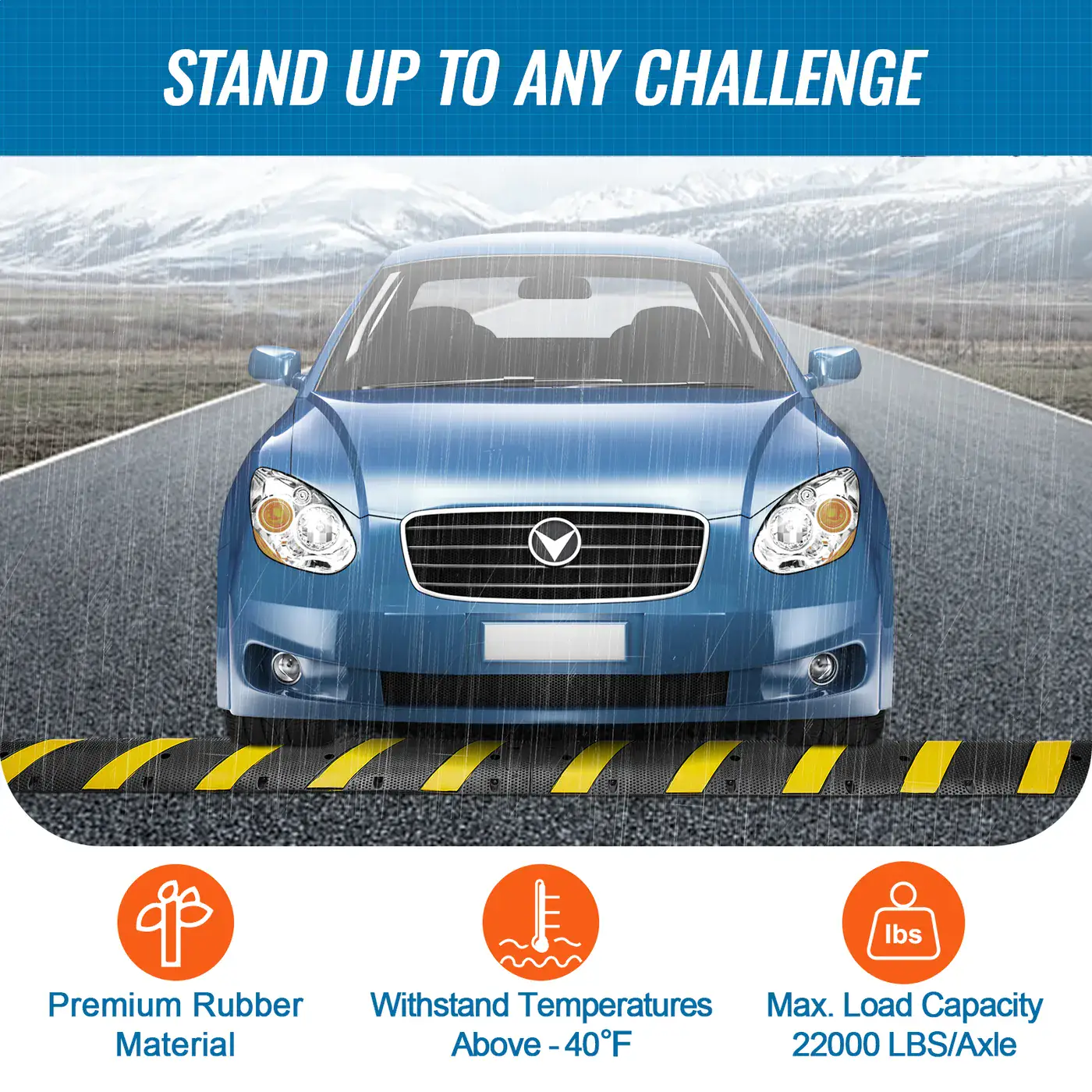VEVOR 2PCs 6 ft/72'' Rubber Speed Hump 72.05x11.81x1.77 in The asphalt speed bumps can hold up to 22,000 lbs per axle, so your vehicles can pass through without stress.