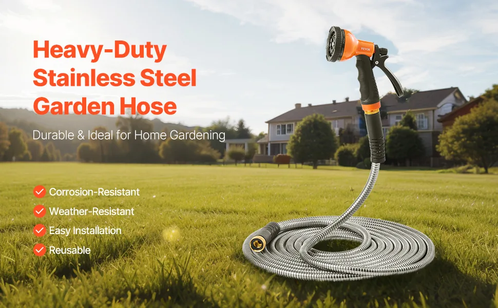 VEVOR Metal Garden Hose 100 ft overview