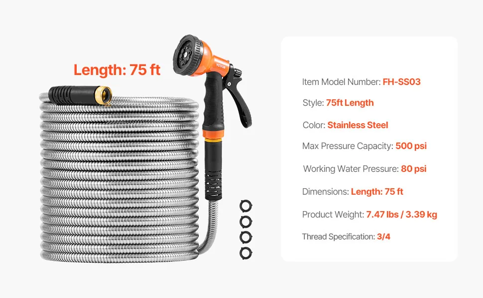 VEVOR Metal Garden Hose 75 ft feature 5