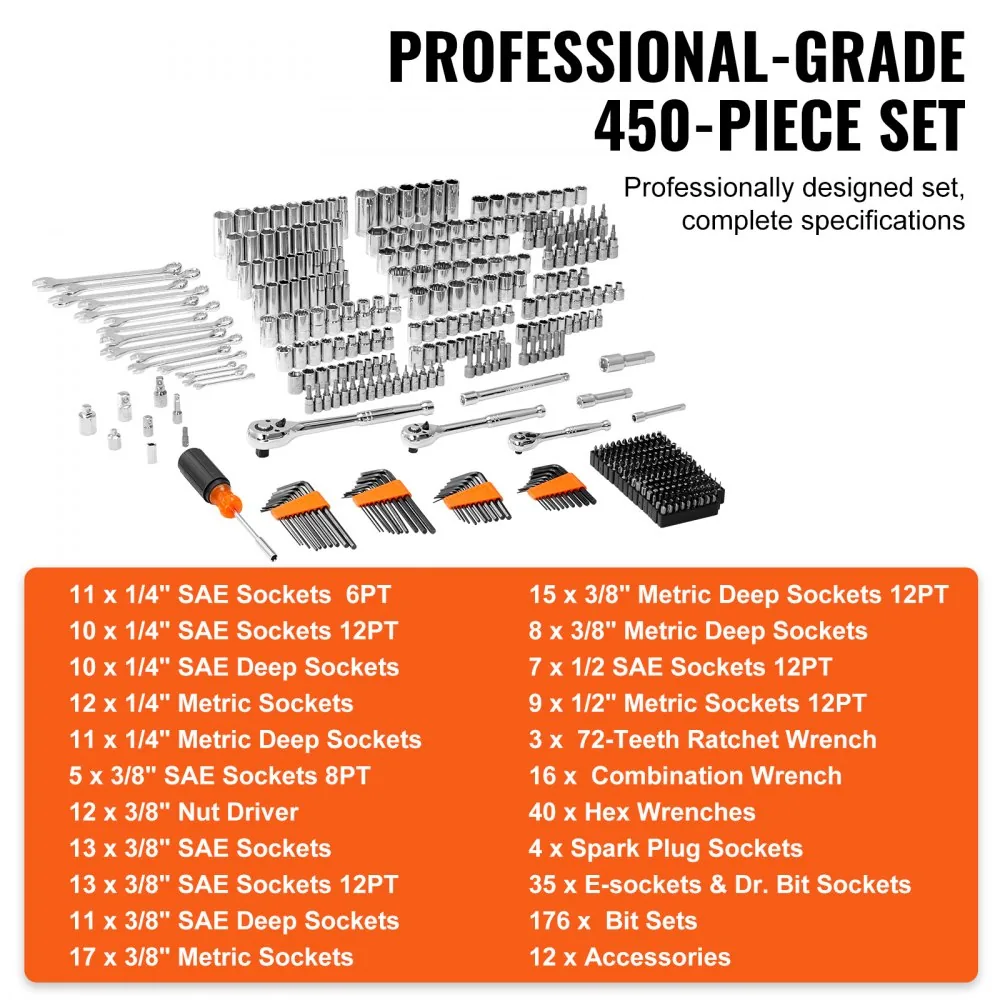 VEVOR Mechanics Tool Set and Socket Set 450 Pcs 1/4", 3/8" product image 3