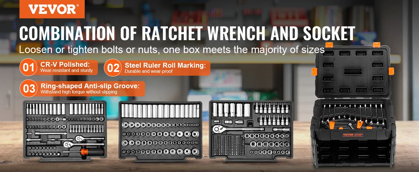 VEVOR Mechanics Tool Set and Socket Set 450 Pcs 1/4", 3/8" overview