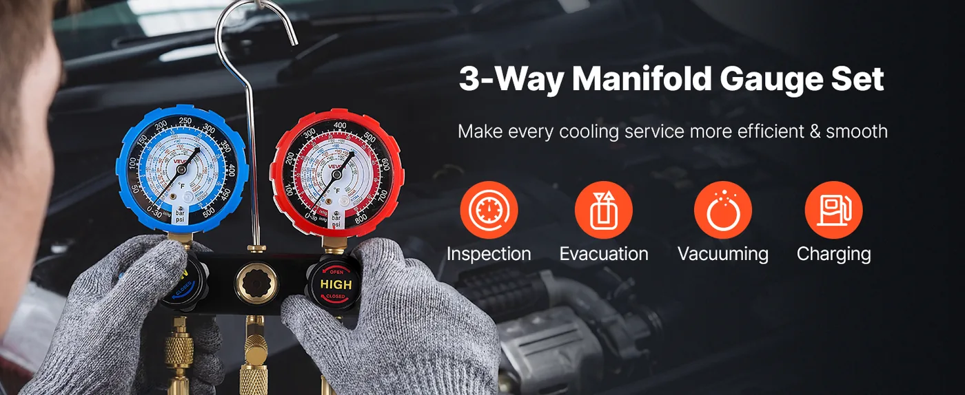 VEVOR 3 way AC manifold gauge set in carry case