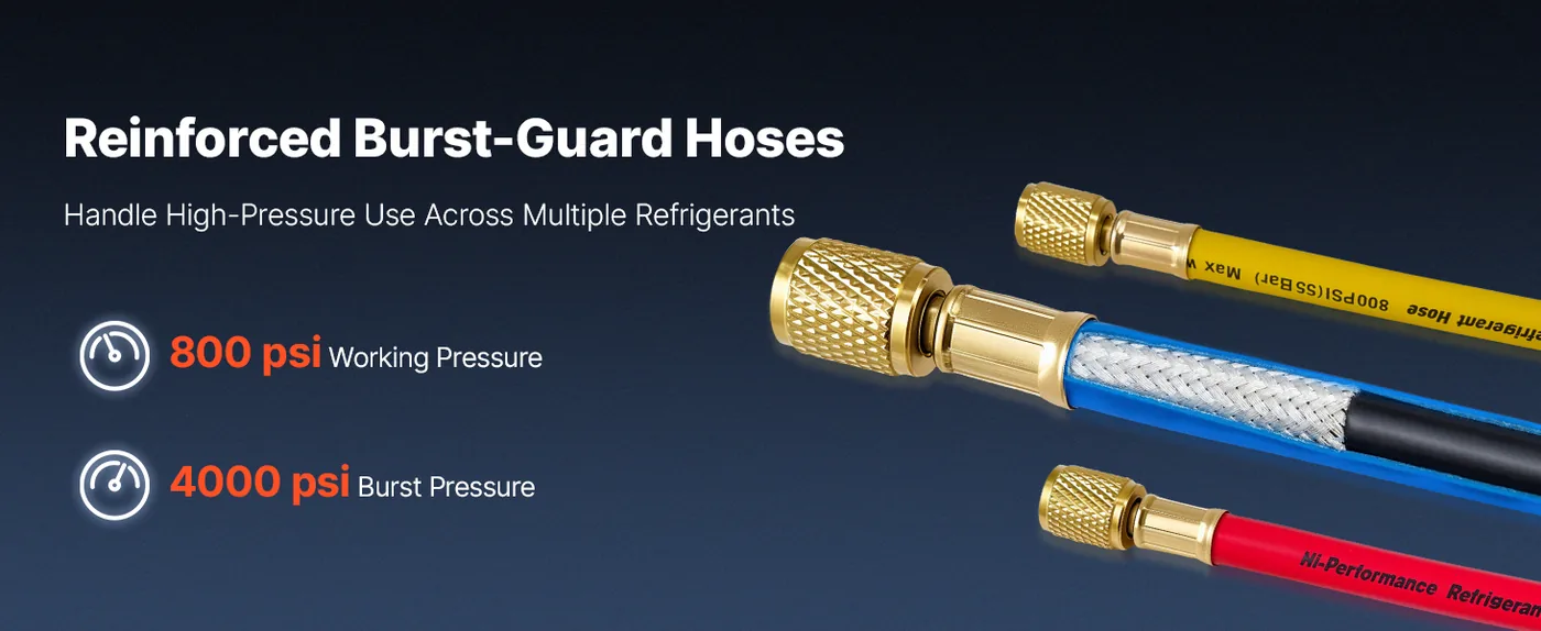VEVOR 3 Way AC Manifold Gauge Set R134a R404A R1234yf Long Hose