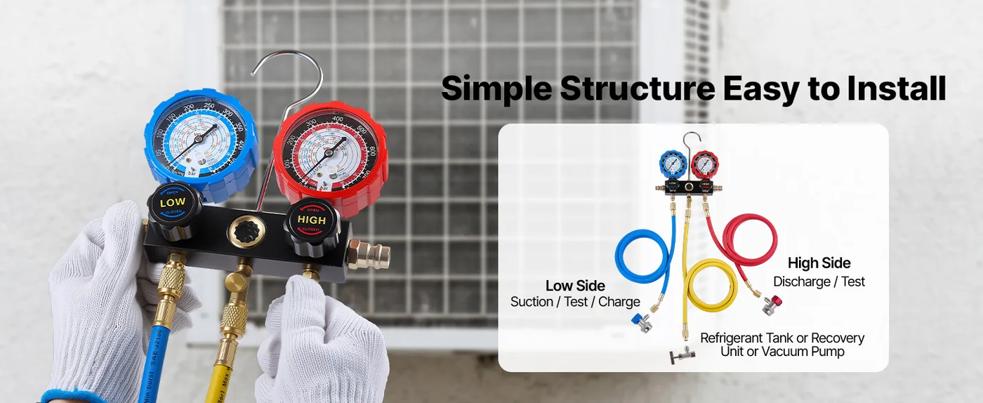 VEVOR 3 Way AC Manifold Gauge Set R134a R404A R1234yf High Pressure Resistance
