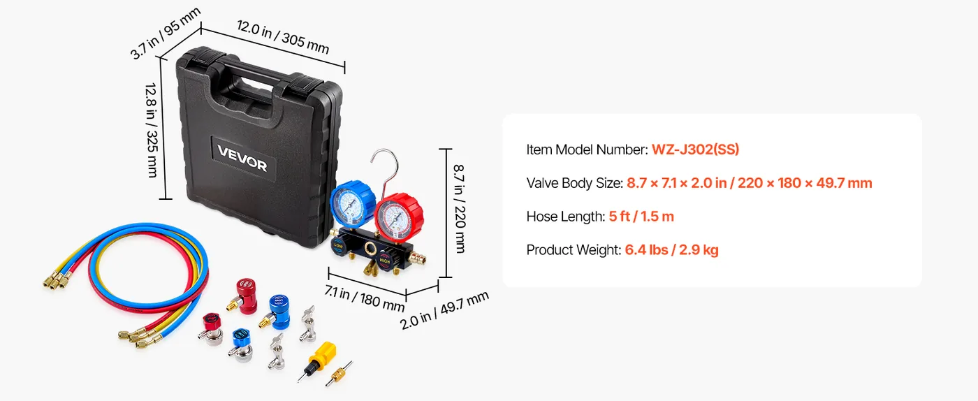 VEVOR 3 way AC manifold gauge set in carry case