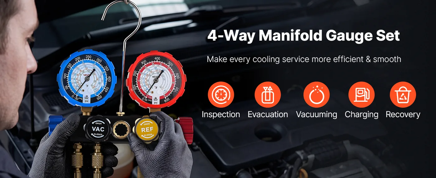 VEVOR 4 way AC manifold gauge set in carry case