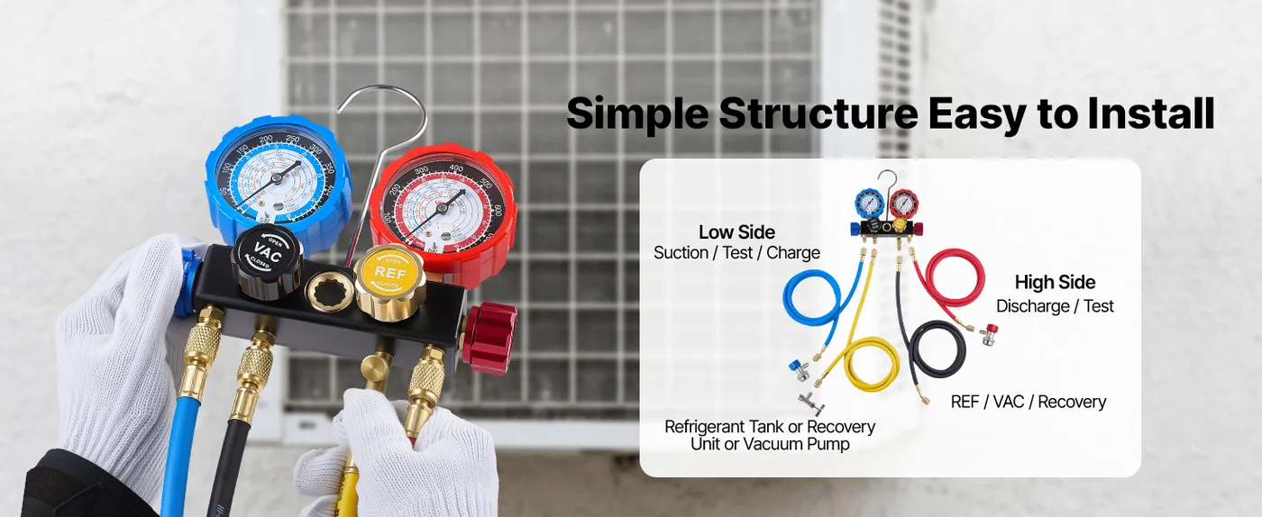 VEVOR 4 Way AC Manifold Gauge Set R134a R404A R1234yf High Pressure Resistance