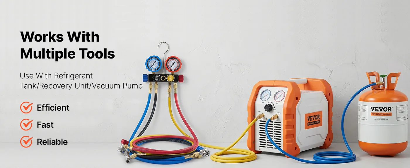 VEVOR 4 Way AC Manifold Gauge Set R134a R404A R1234yf Easy Operation