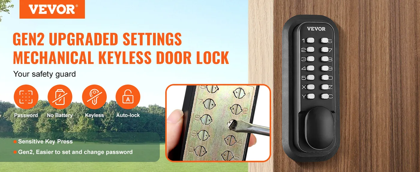 VEVOR Mechanical Keyless Entry Door Lock Black Knob Single-s overview