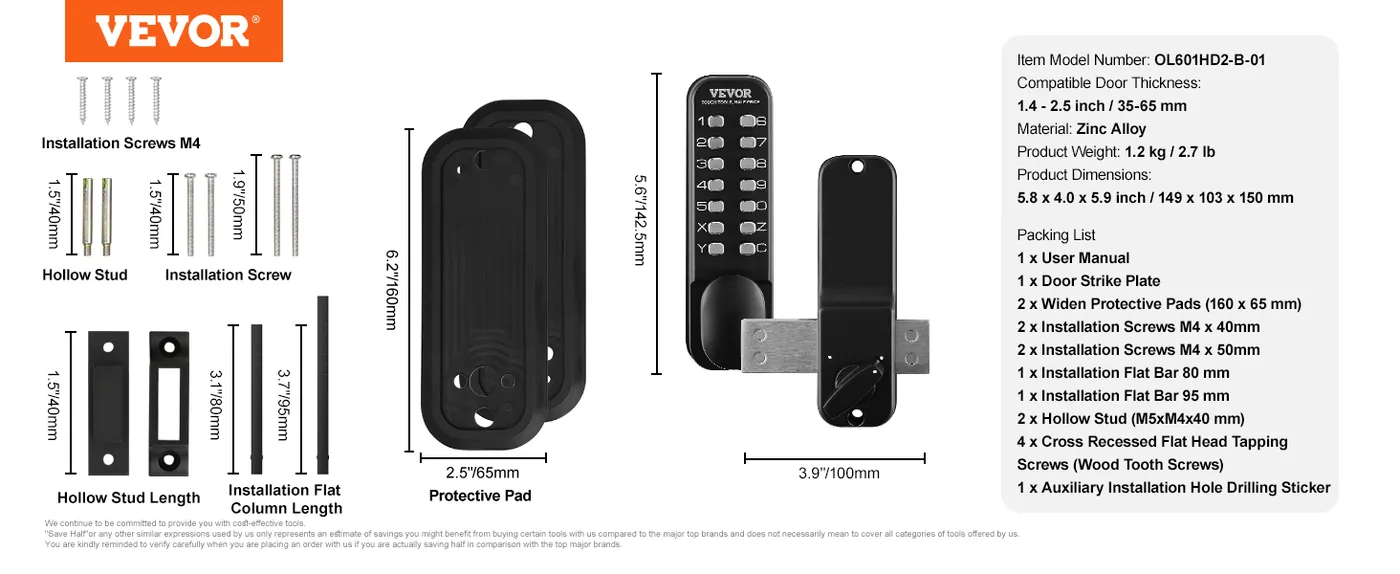 VEVOR Mechanical Keyless Entry Door Lock Black Knob Single-s feature 5