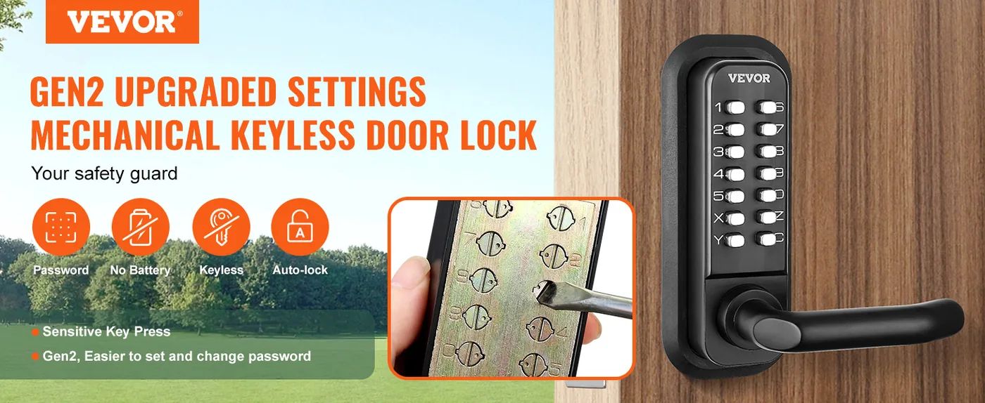 VEVOR Mechanical Keyless Entry Door Lock Black Handle Single overview