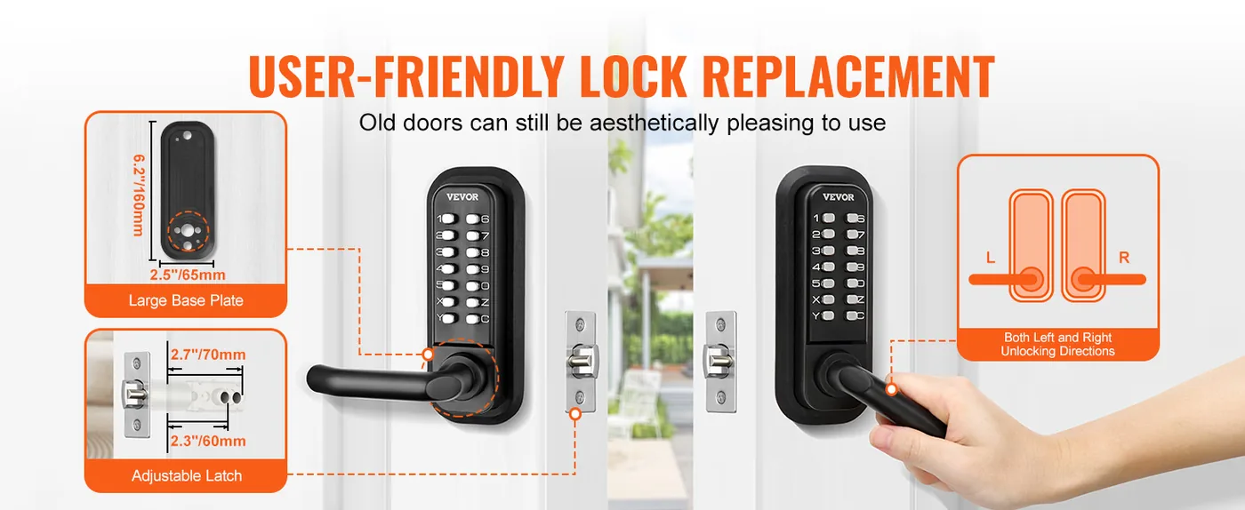 VEVOR Mechanical Keyless Entry Door Lock Black Handle Single feature 2