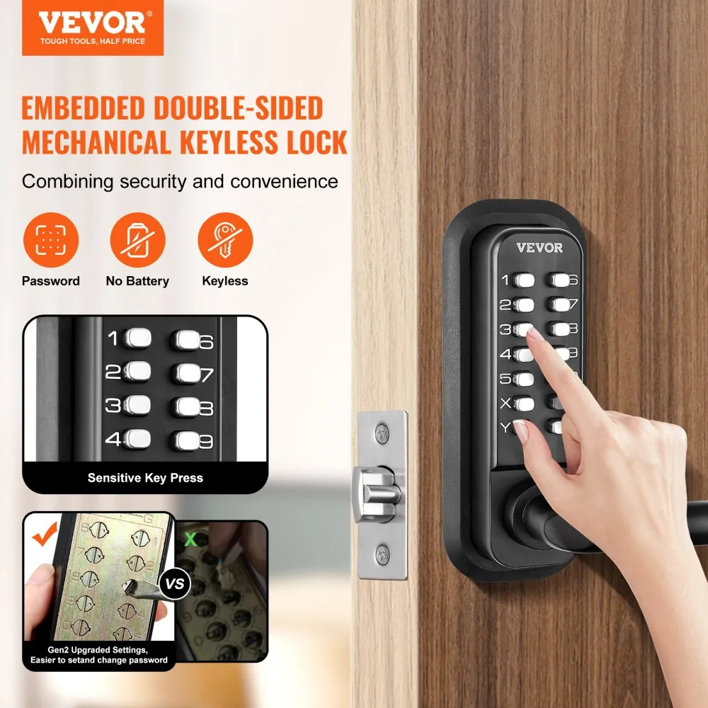 VEVOR Mechanical Keyless Entry Door Lock Black Handle Double product image 2