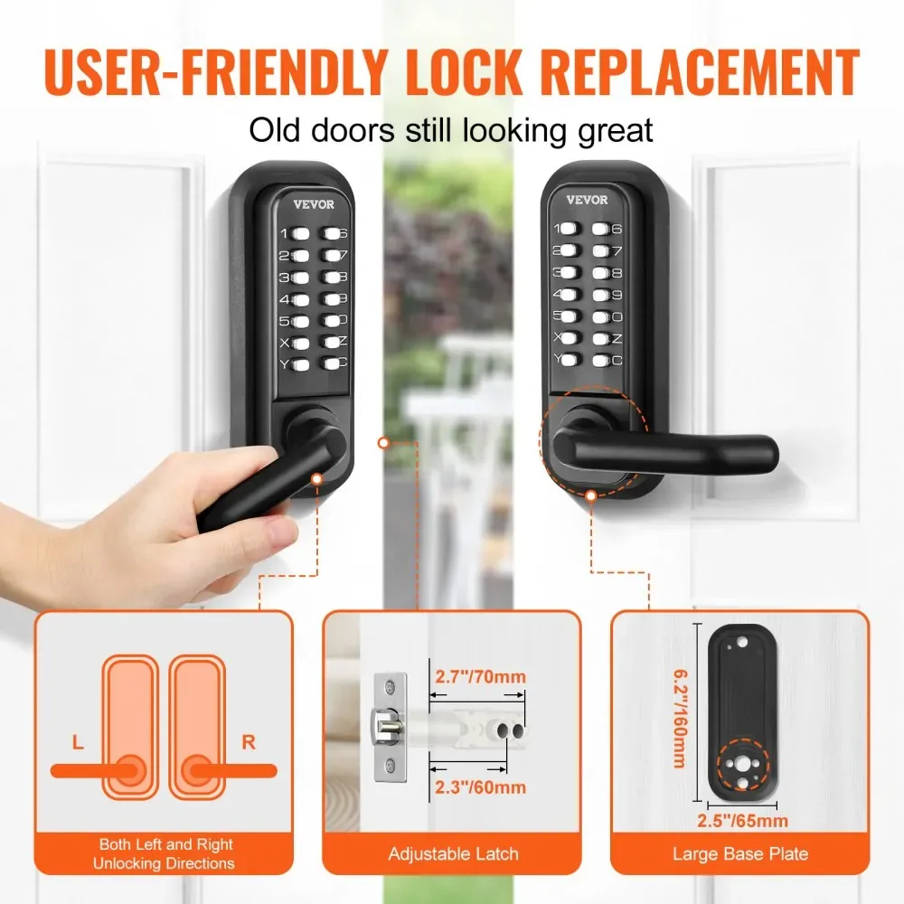 VEVOR Mechanical Keyless Entry Door Lock Black Handle Double product image 5