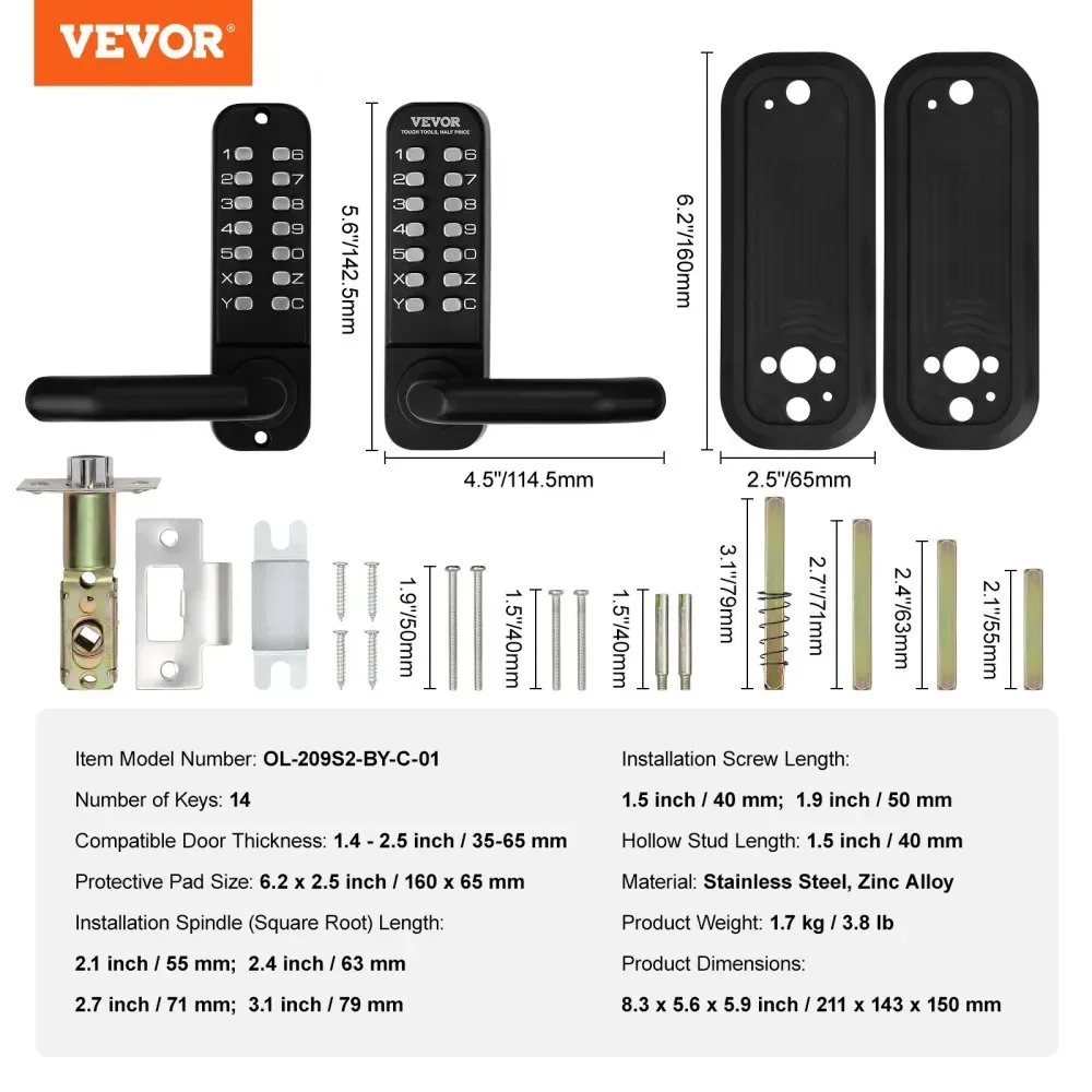 VEVOR Mechanical Keyless Entry Door Lock Black Handle Double product image 7