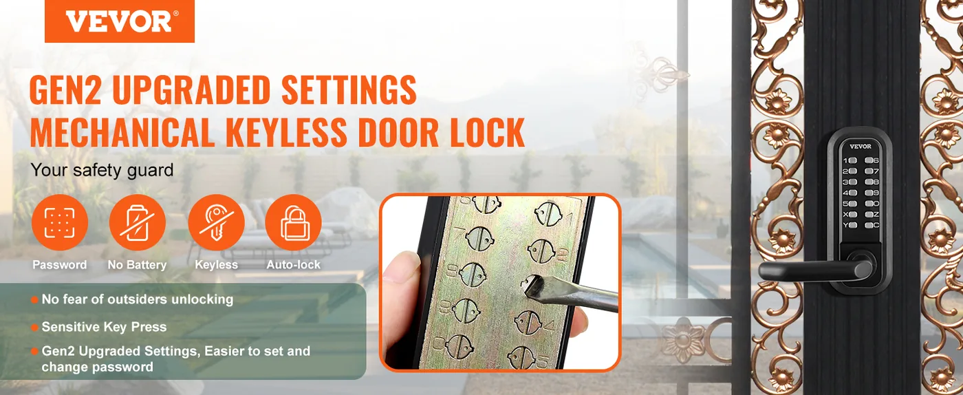 VEVOR Mechanical Keyless Entry Door Lock Black Handle Double overview