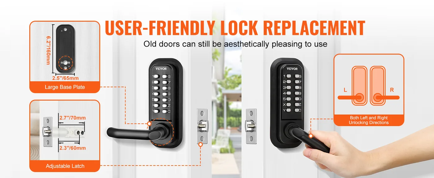 VEVOR Mechanical Keyless Entry Door Lock Black Handle Double feature 3