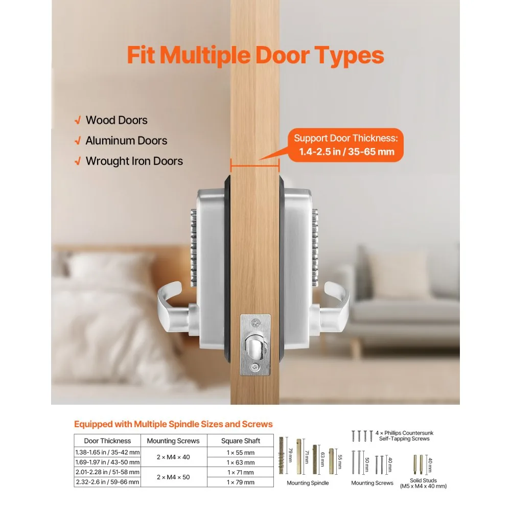 VEVOR Mechanical Keyless Entry Door Lock Silver Handle Doubl product image 3
