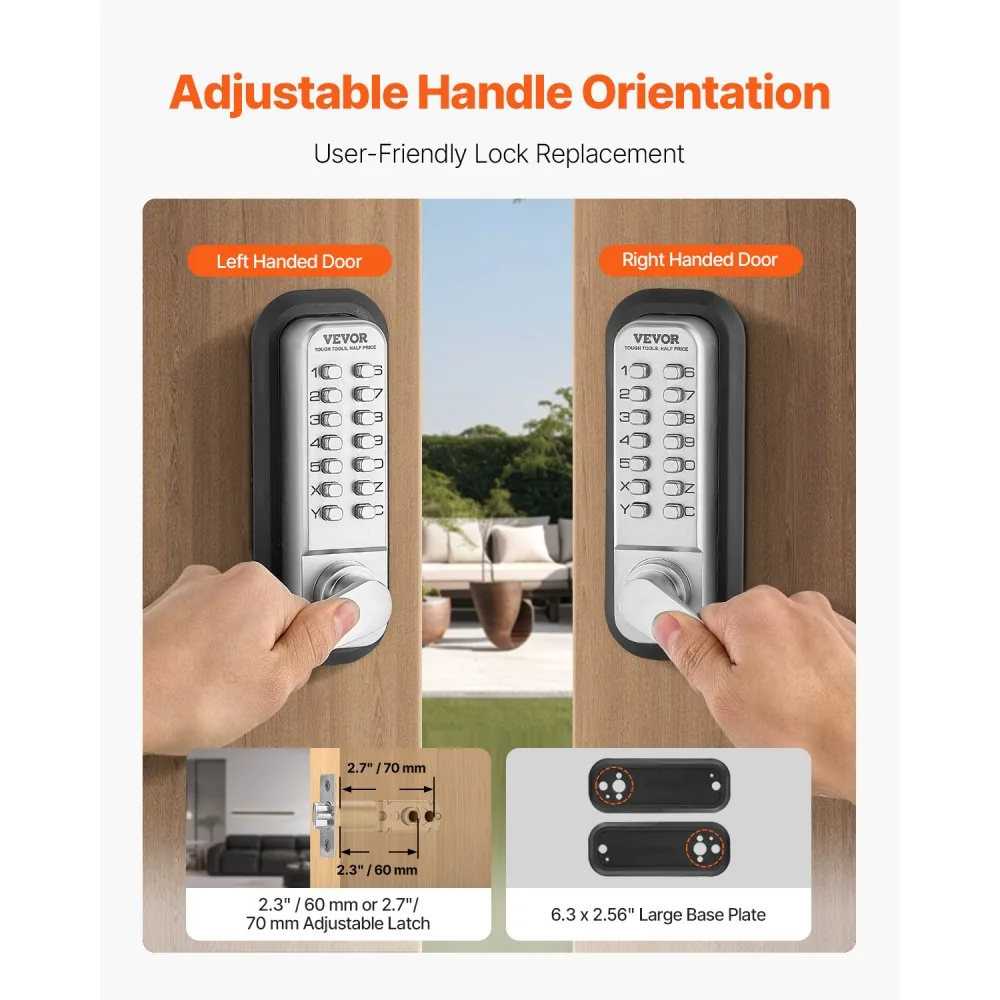 VEVOR Mechanical Keyless Entry Door Lock Silver Handle Doubl product image 4