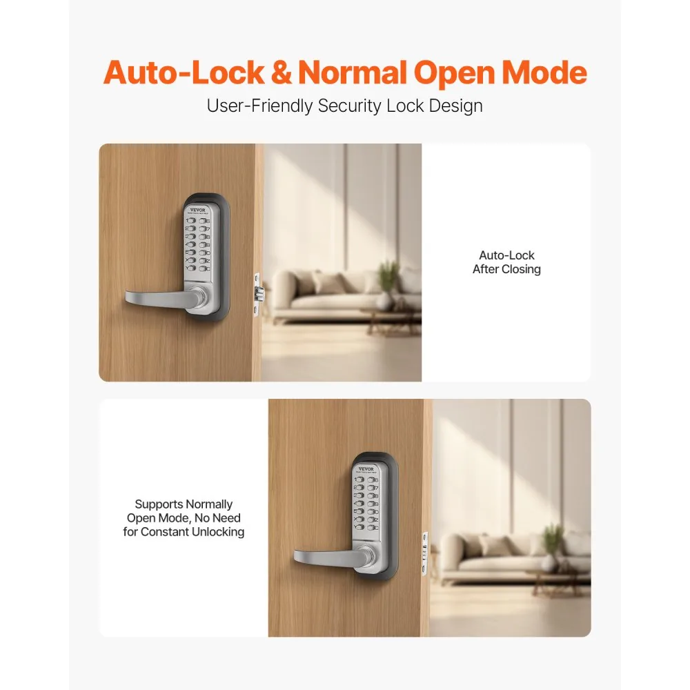VEVOR Mechanical Keyless Entry Door Lock Silver Handle Doubl product image 5