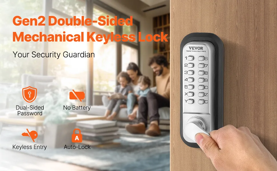 VEVOR Mechanical Keyless Entry Door Lock Silver Handle Doubl overview