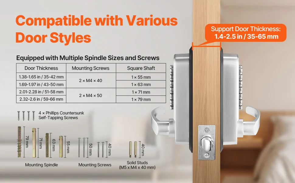 VEVOR Mechanical Keyless Entry Door Lock Silver Handle Doubl feature 1
