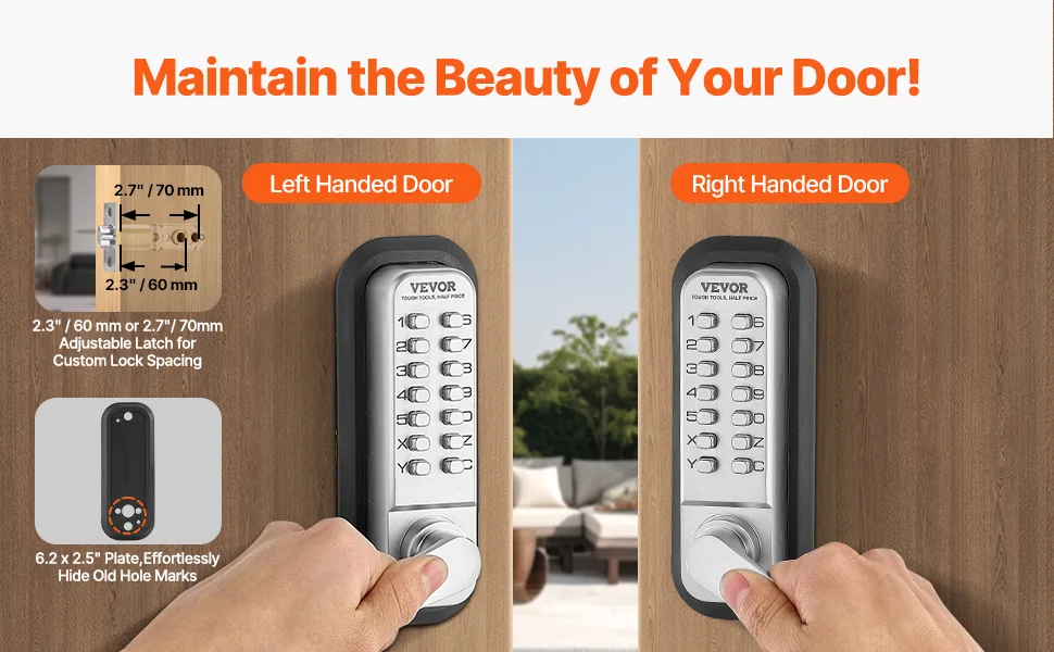 VEVOR Mechanical Keyless Entry Door Lock Silver Handle Doubl feature 2