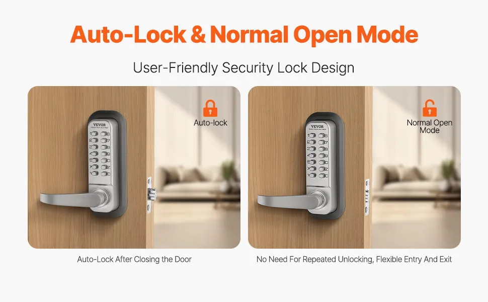 VEVOR Mechanical Keyless Entry Door Lock Silver Handle Doubl feature 3