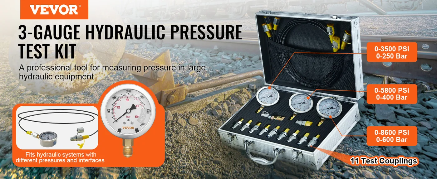 VEVOR Hydraulic Pressure Test Kit 3 Heads 11 PCS overview