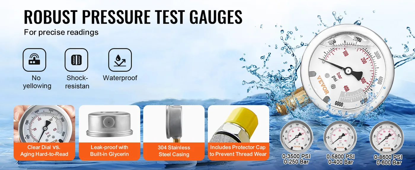 VEVOR Hydraulic Pressure Test Kit 3 Heads 11 PCS feature 1