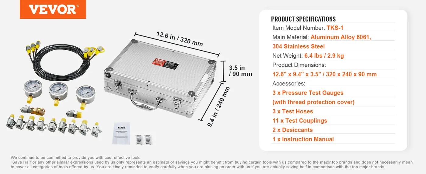 VEVOR Hydraulic Pressure Test Kit 3 Heads 11 PCS feature 5