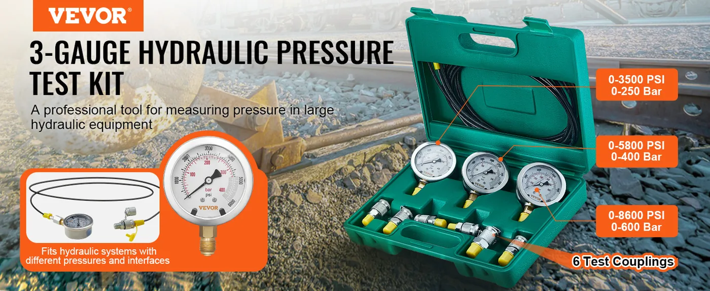 VEVOR Hydraulic Pressure Test Kit 3 Heads 6 PCS overview