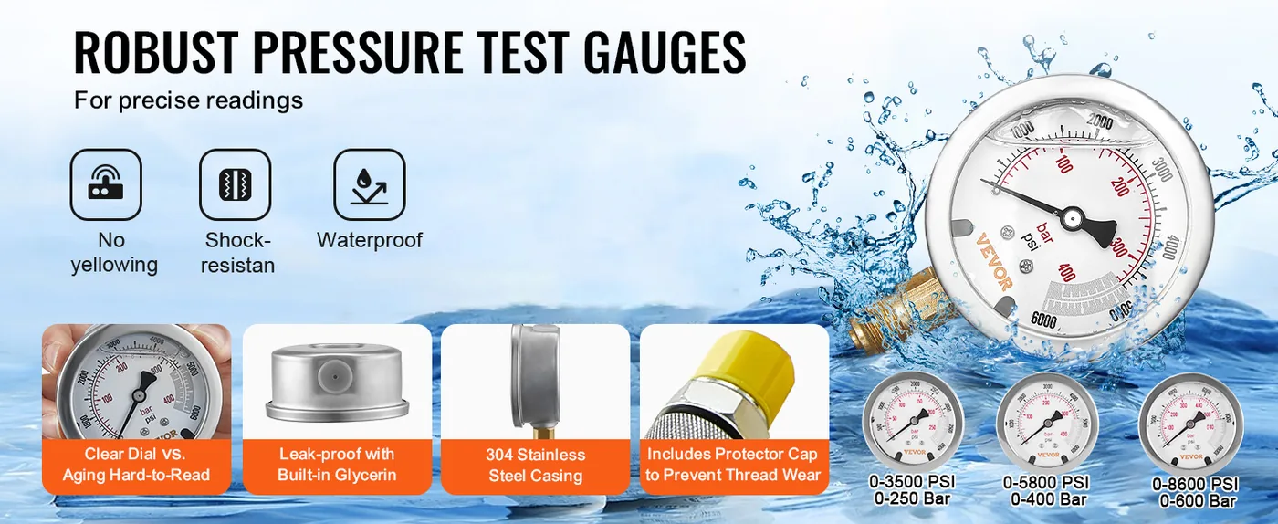 VEVOR Hydraulic Pressure Test Kit 3 Heads 6 PCS feature 1