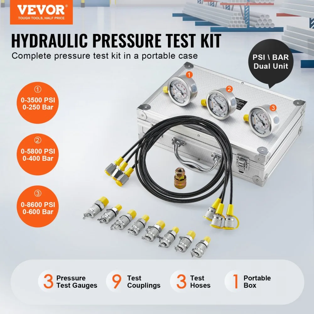 VEVOR Hydraulic Pressure Test Kit 3 Heads 9 PCS product image 2