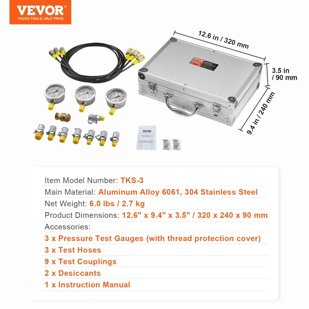VEVOR Hydraulic Pressure Test Kit 3 Heads 9 PCS product image 7