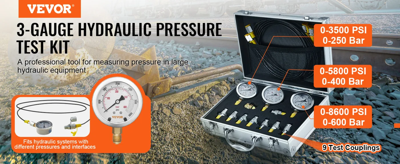 VEVOR Hydraulic Pressure Test Kit 3 Heads 9 PCS overview