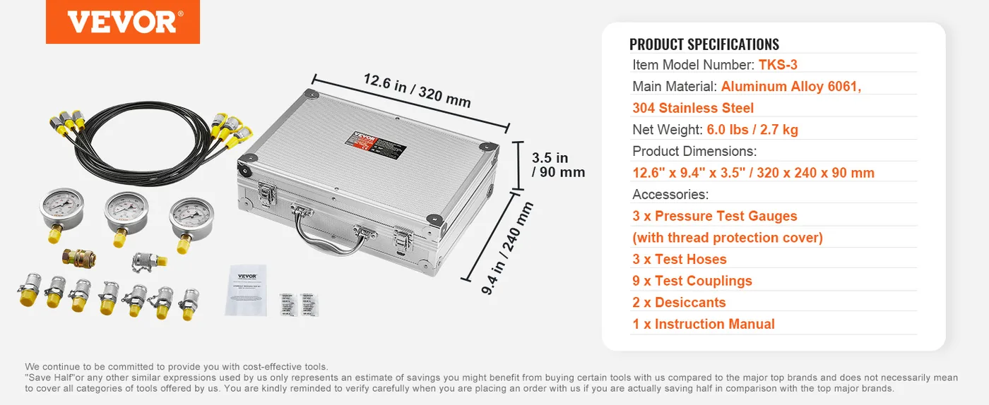 VEVOR Hydraulic Pressure Test Kit 3 Heads 9 PCS feature 5