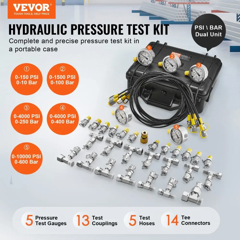 VEVOR Hydraulic Pressure Test Kit 3 Heads 13 PCS product image 2