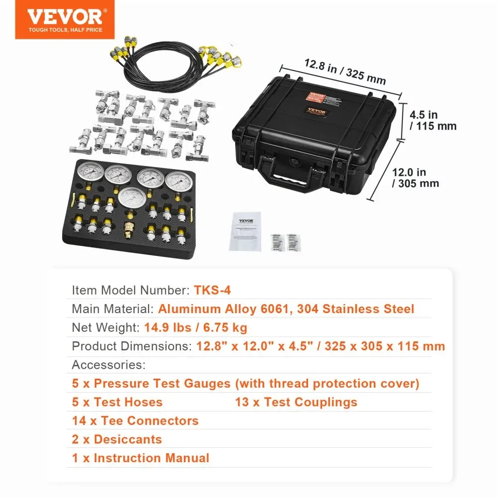 VEVOR Hydraulic Pressure Test Kit 3 Heads 13 PCS product image 7