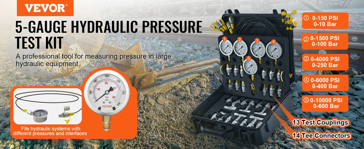 VEVOR Hydraulic Pressure Test Kit 3 Heads 13 PCS overview