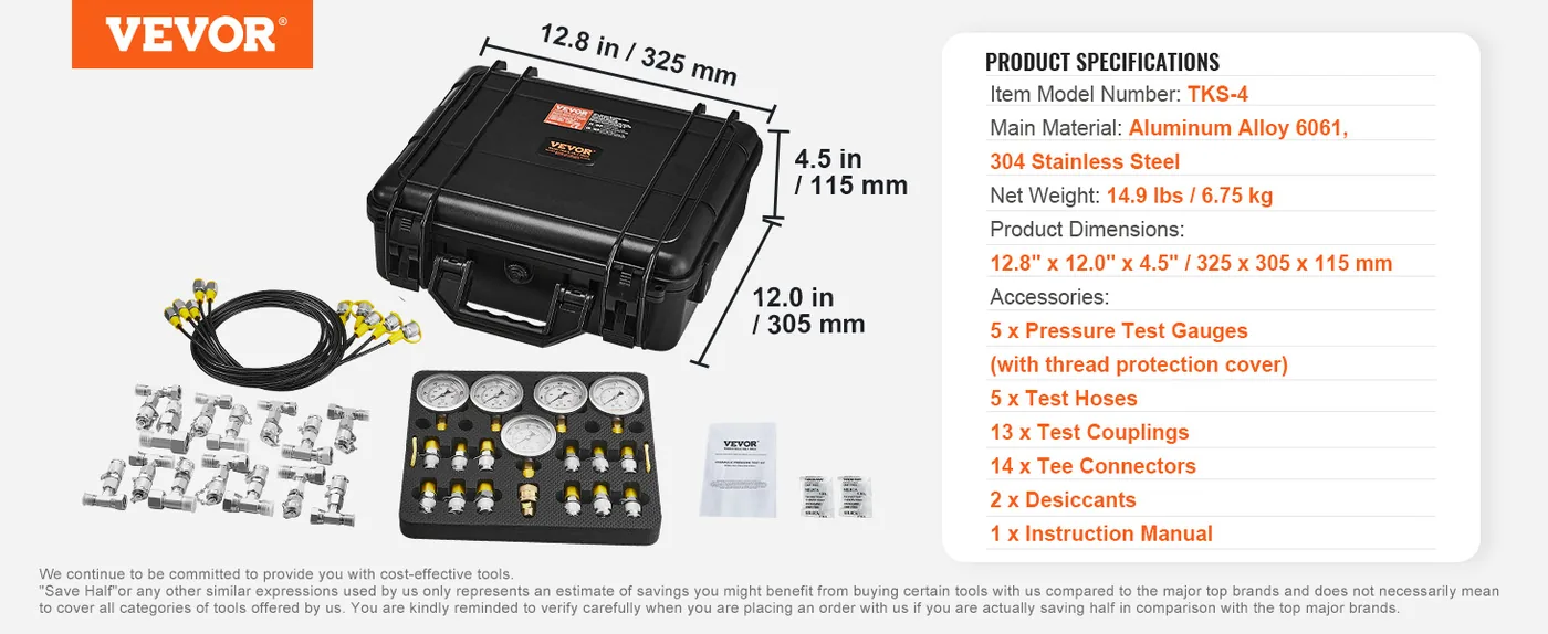 VEVOR Hydraulic Pressure Test Kit 3 Heads 13 PCS feature 5