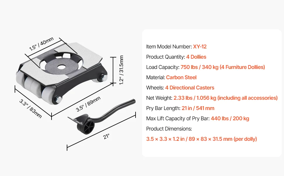 VEVOR Furniture Dolly 3*4inch 4 Wheels feature 5