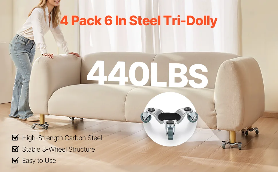 VEVOR Furniture Dolly 6.3*6.3inch 3 Wheels overview