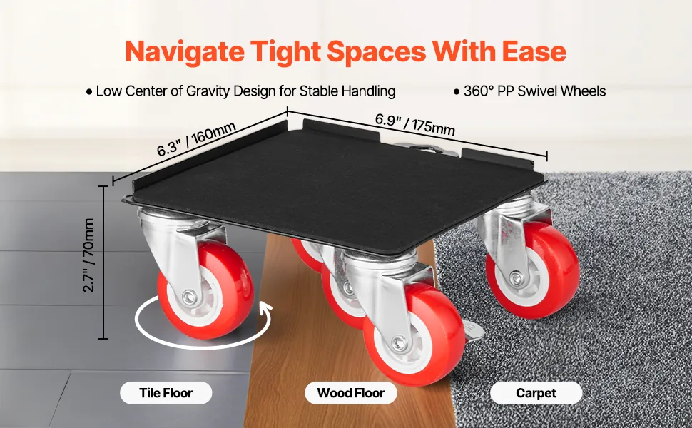 VEVOR Furniture Dolly 6.5*6.9inch 5 Wheels overview