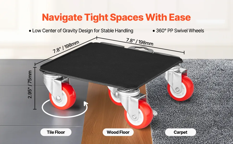 VEVOR Furniture Dolly 7.87*7.87inch 5 Wheels overview
