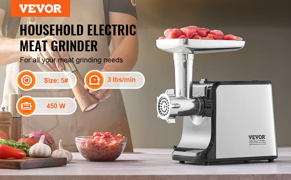 VEVOR Meat Grinder Stainless Steel + Plastic 6 Accessories overview