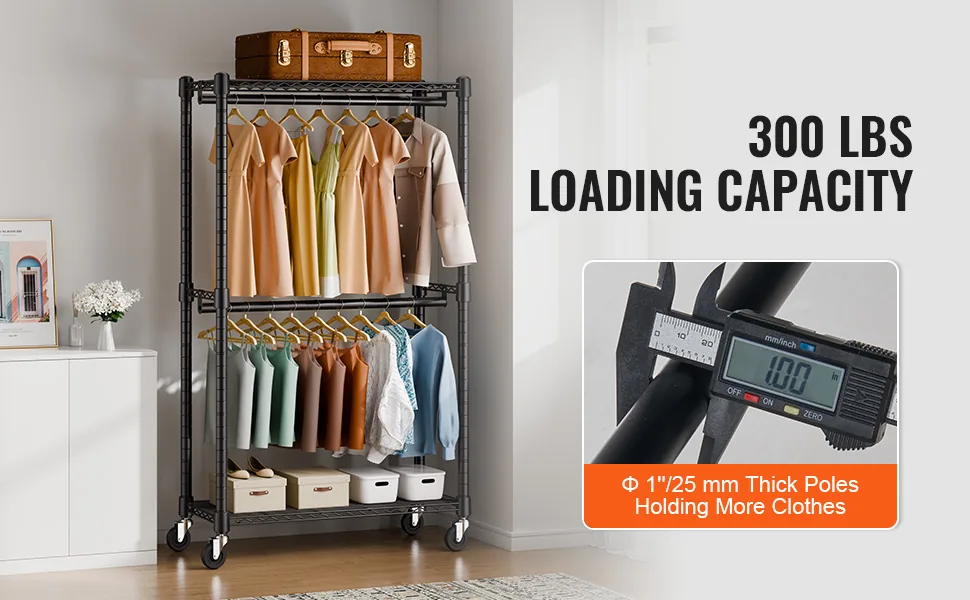 VEVOR Heavy Duty Clothes Rack 2 hanging 2 layers 36 inch feature 2