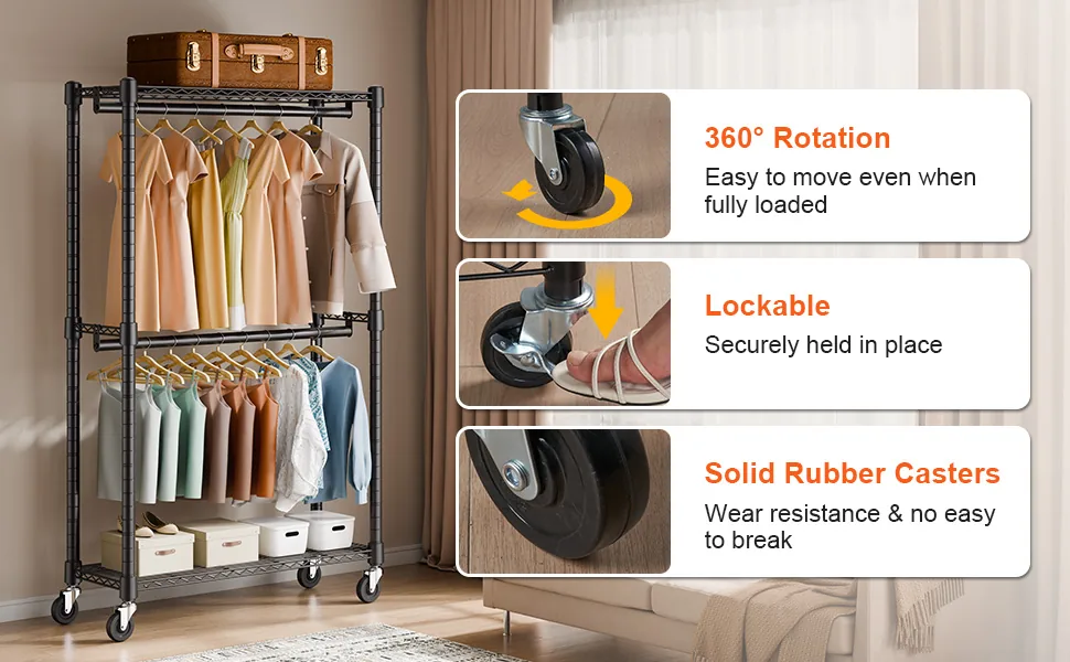VEVOR Heavy Duty Clothes Rack 2 hanging 2 layers 36 inch feature 3